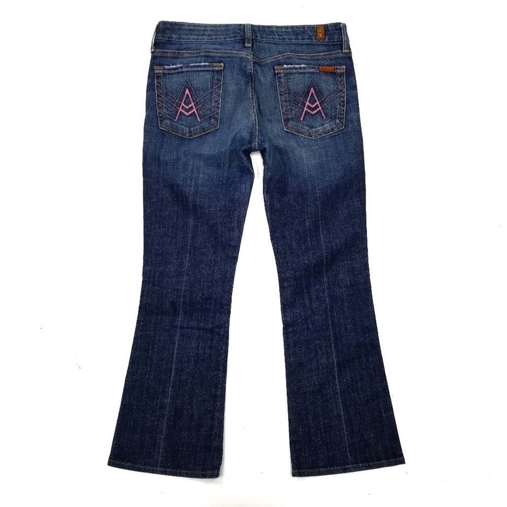7 For All Mankind Women’s Boot Cut Jeans in Dark Indigo with Pink Stitching